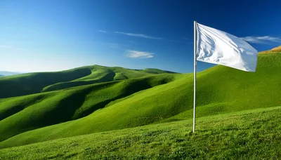 White Flag Waving On A Green Hillside