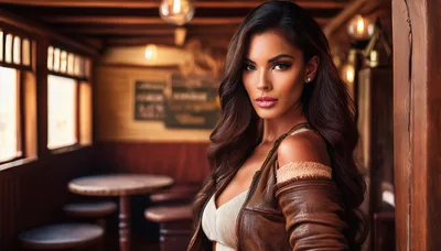 Portrait Of A Beautiful Woman In A Rustic Tavern