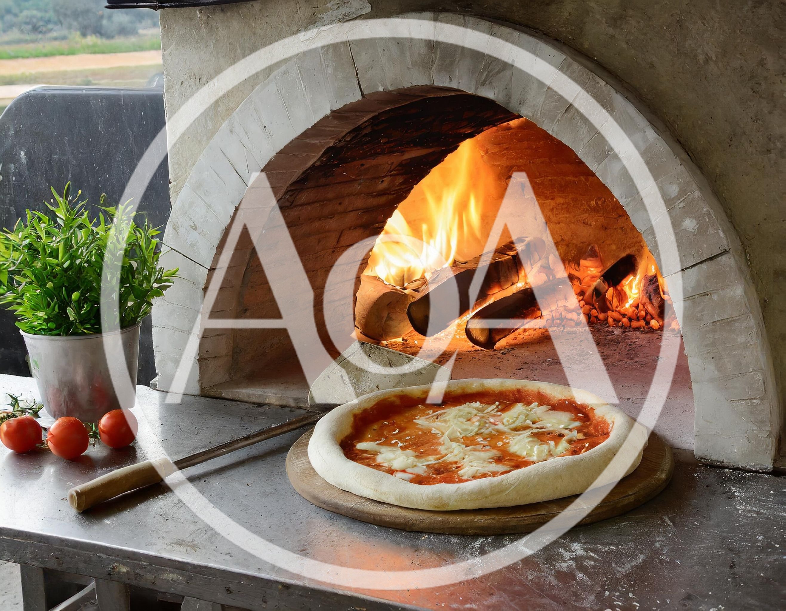Fresh Pizza Being Prepared In A Traditional Wood Fired Oven