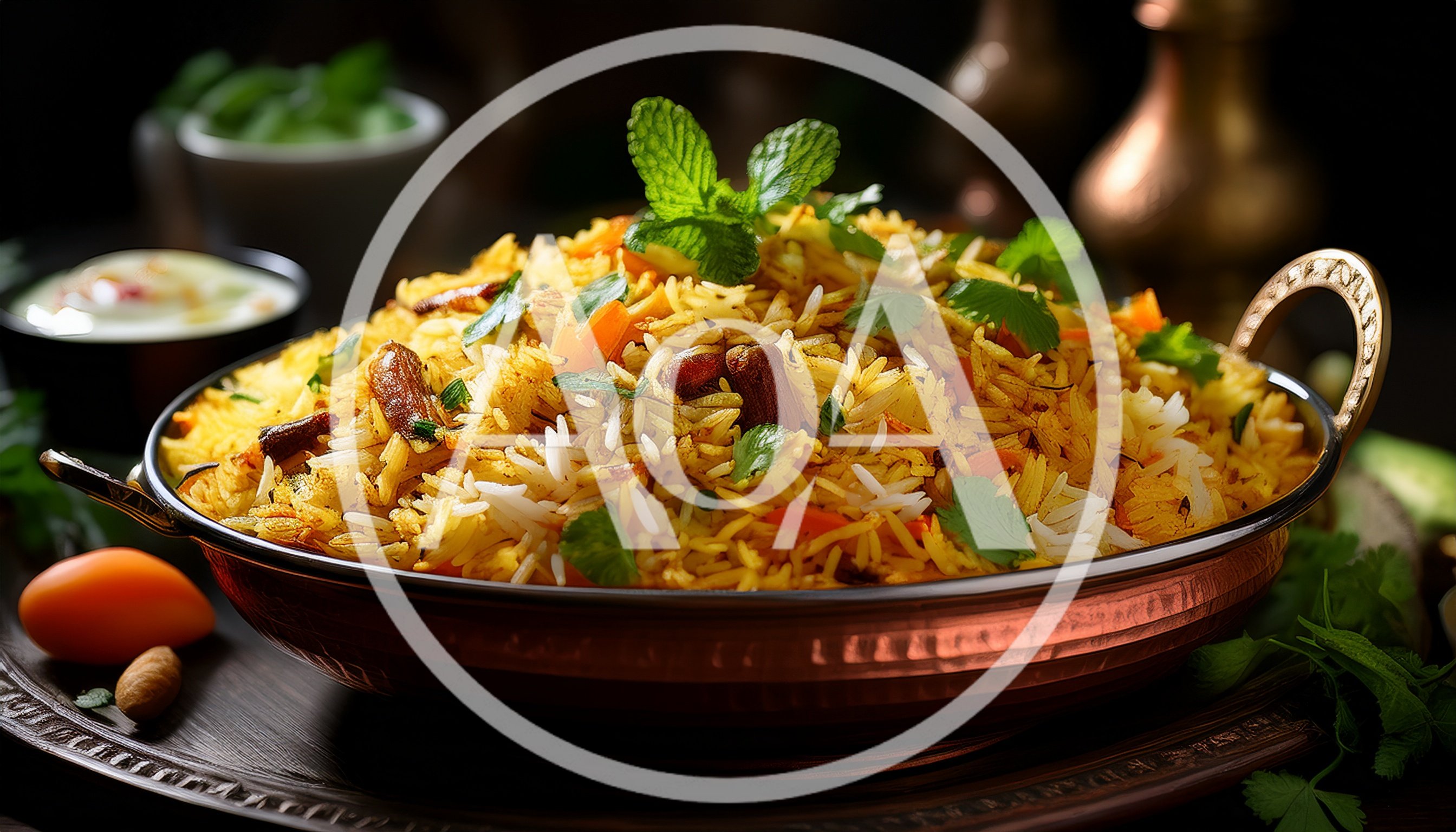 Traditional Indian Biryani Served In A Copper Bowl