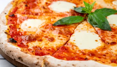 Fresh Margherita Pizza With Basil Leaves