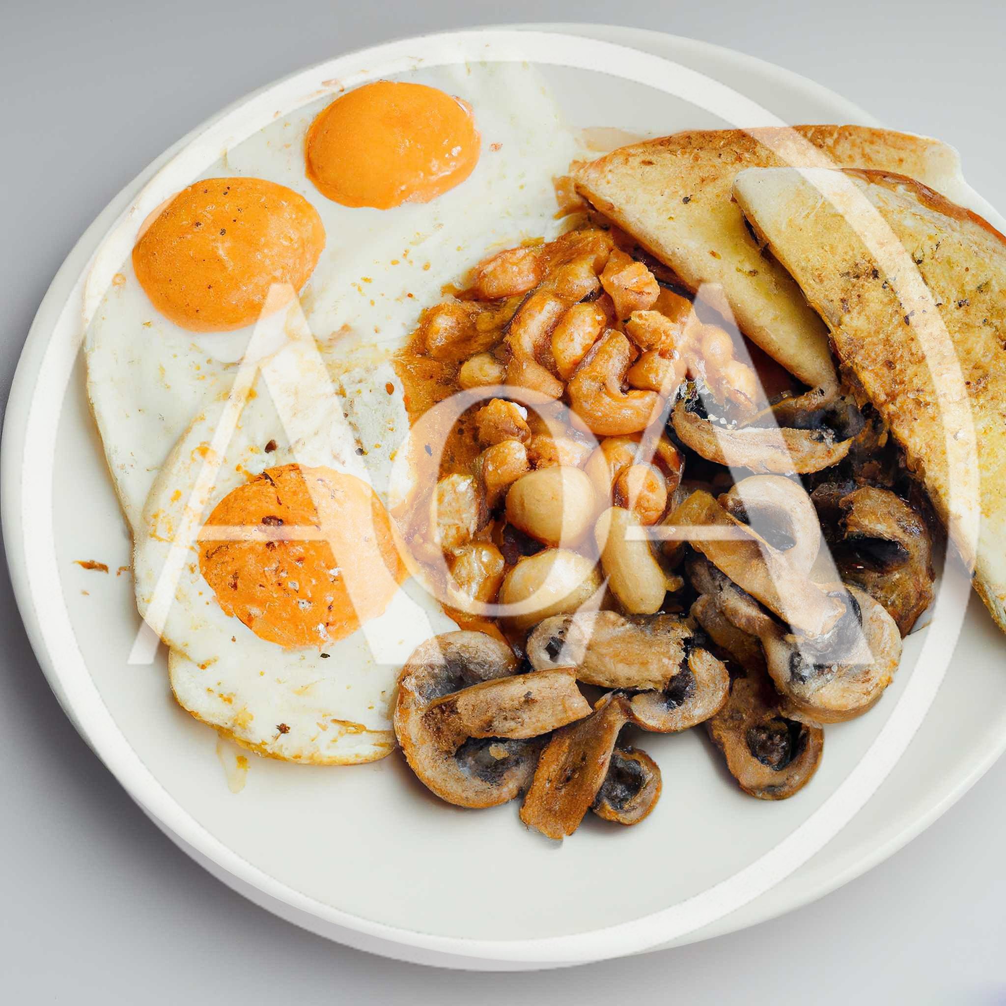 Full English Breakfast Plate With Eggs Beans And Mushrooms