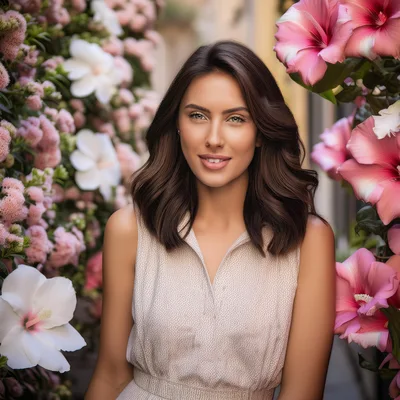 Portrait Of A Beautiful Woman Surrounded By Flowers
