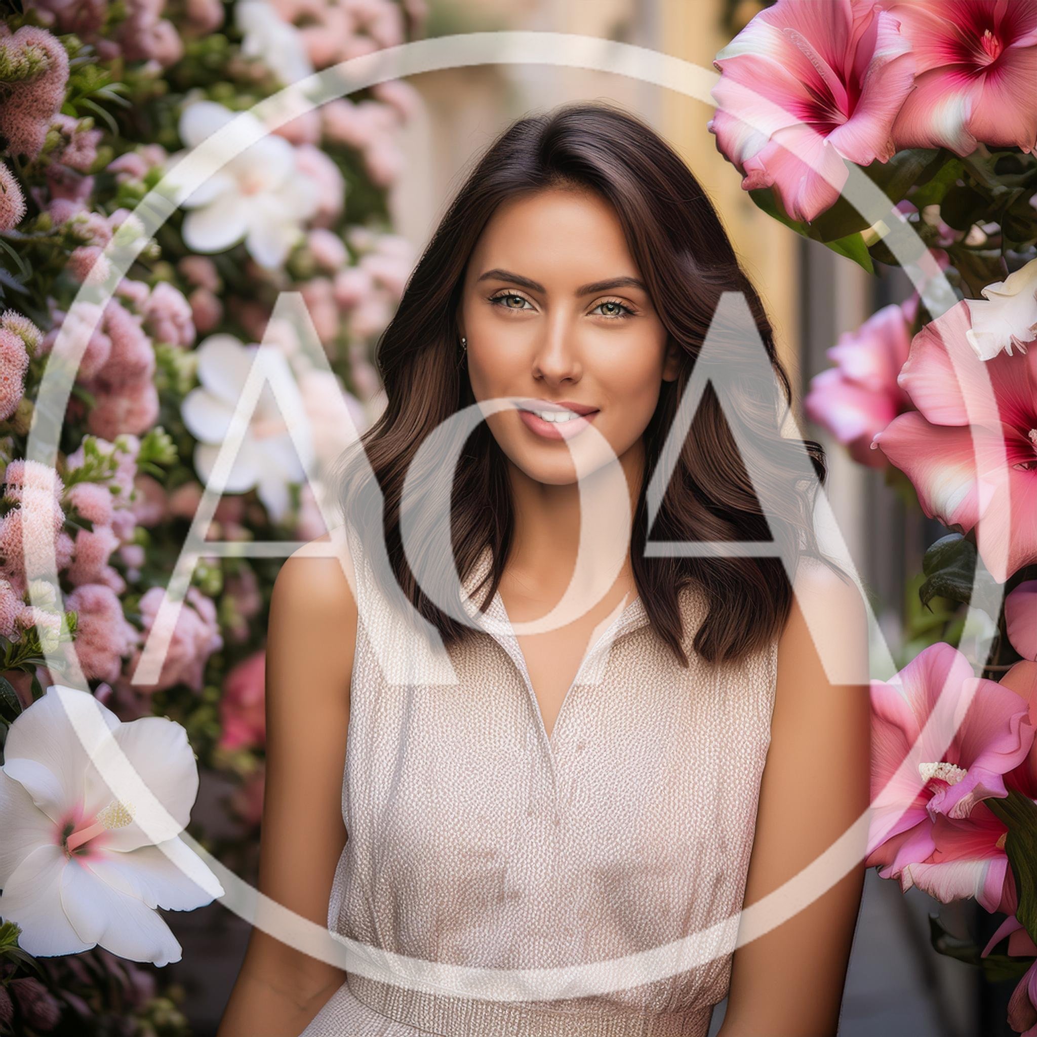 Portrait Of A Beautiful Woman Surrounded By Flowers