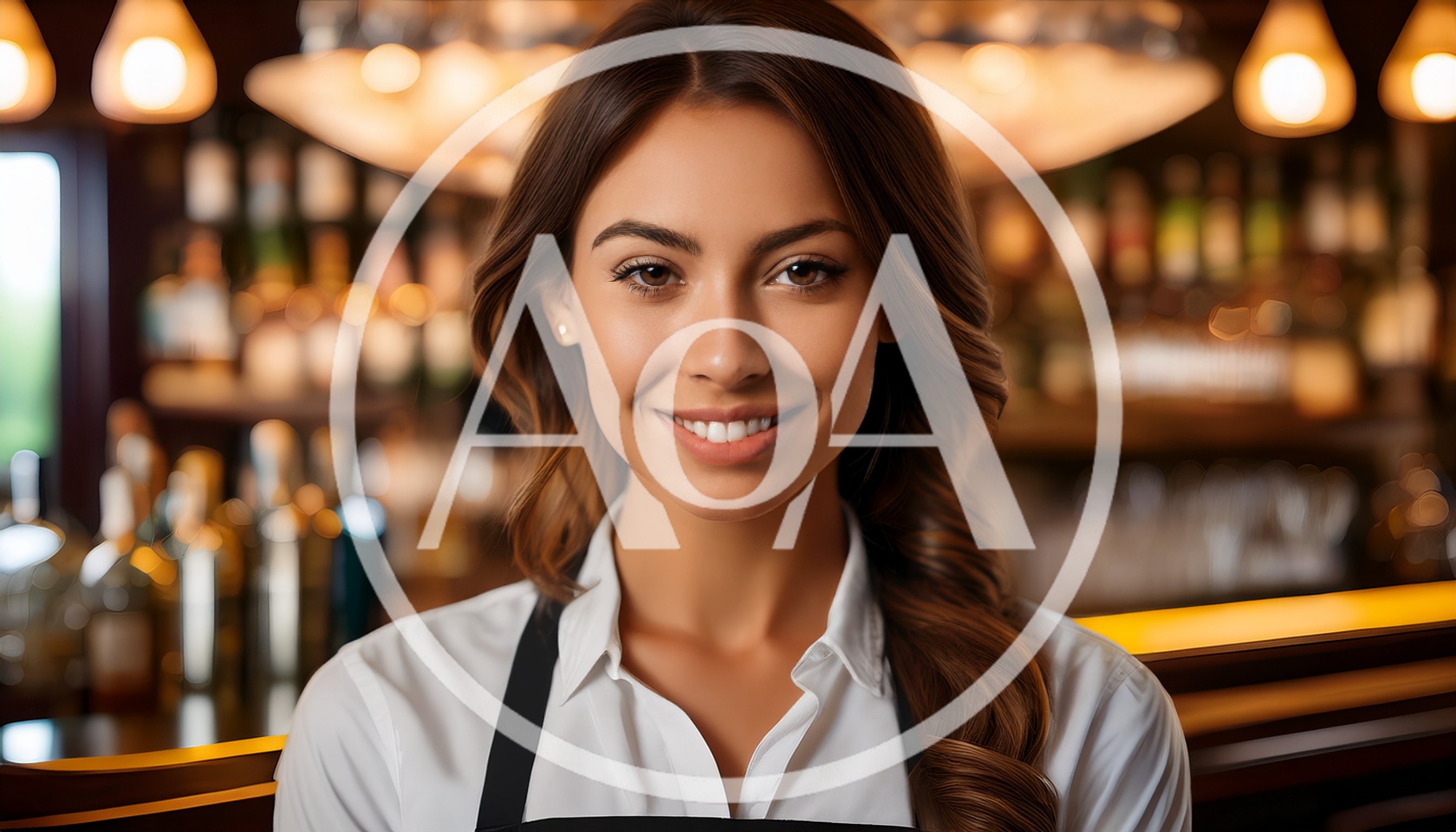Smiling Female Bartender Standing Behind A Bar Counter