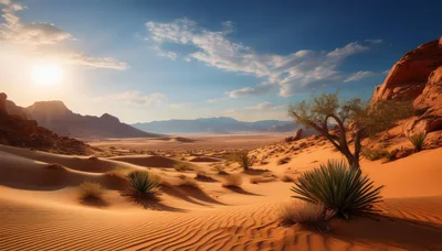 Desert Landscape With Sand Dunes And Rocky Mountains