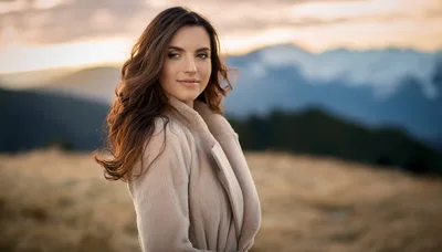 Portrait Of A Beautiful Woman In A Beige Coat