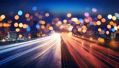 Long Exposure Light Trails On A Busy City Highway