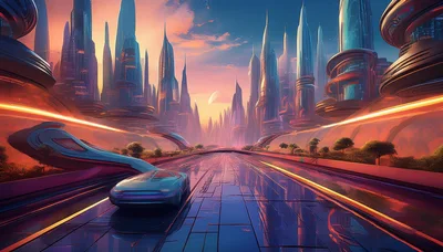 Futuristic Vehicle Driving Through A Sci-Fi Cityscape