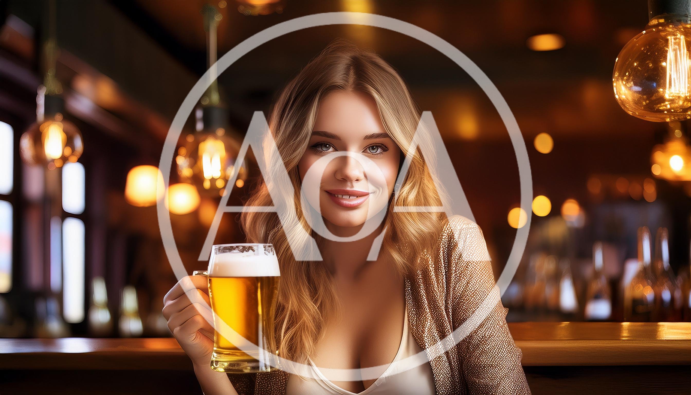 Beautiful Woman Holding A Beer Mug In A Bar