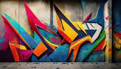 Vibrant Abstract Graffiti Mural On Urban Concrete Wall