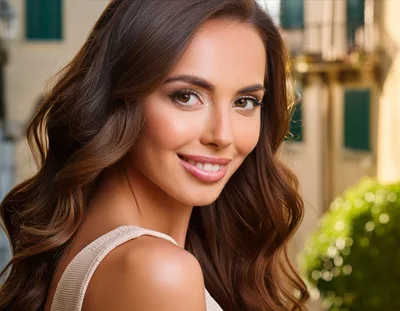 Portrait Of A Beautiful Woman With Wavy Brown Hair