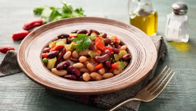 Bowl Of Hearty Bean Salad With Vegetables