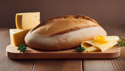 Fresh Loaf Of Bread With Sliced Swiss Cheese