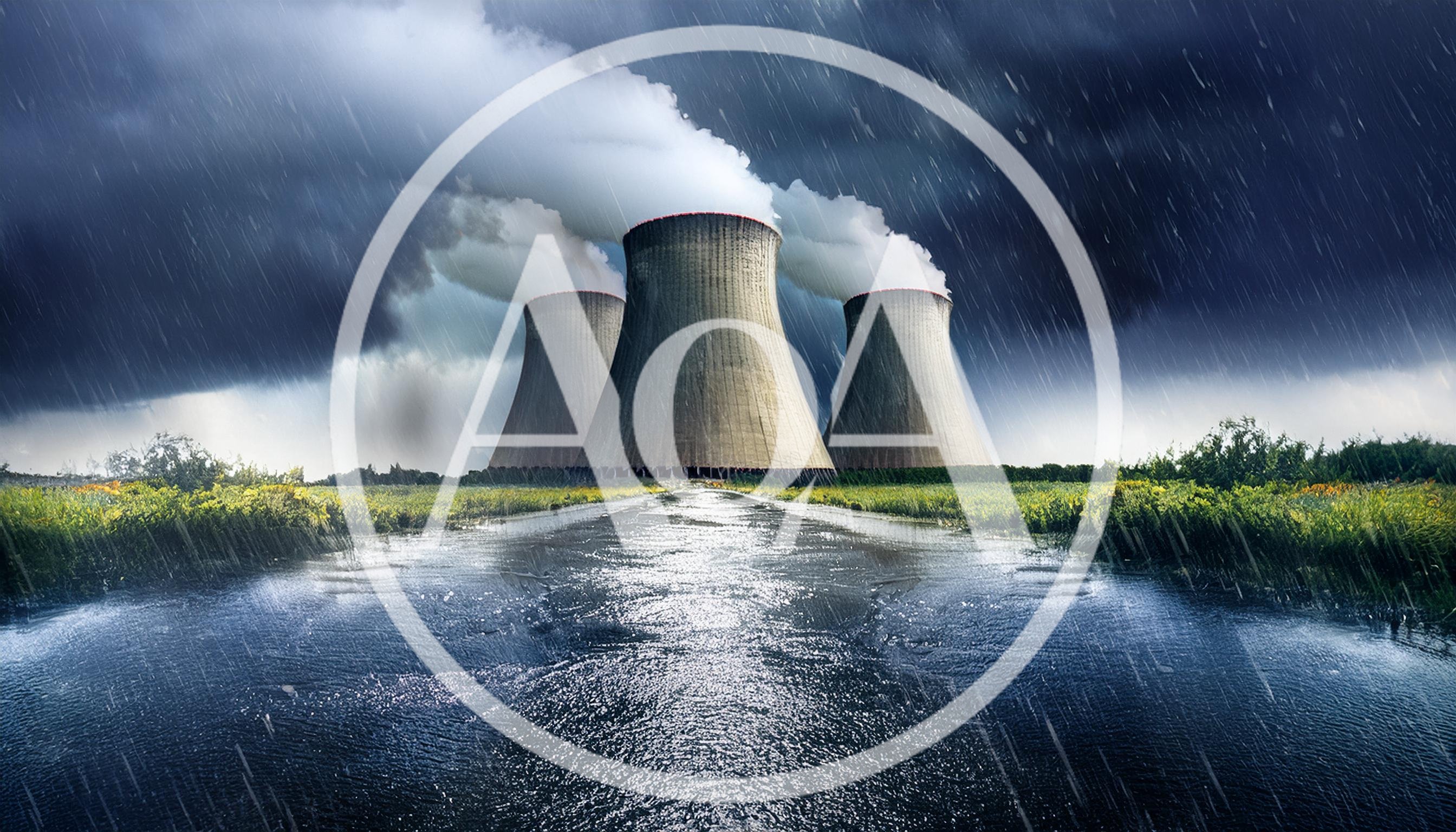 Three Nuclear Power Plant Cooling Towers Under Stormy Skies