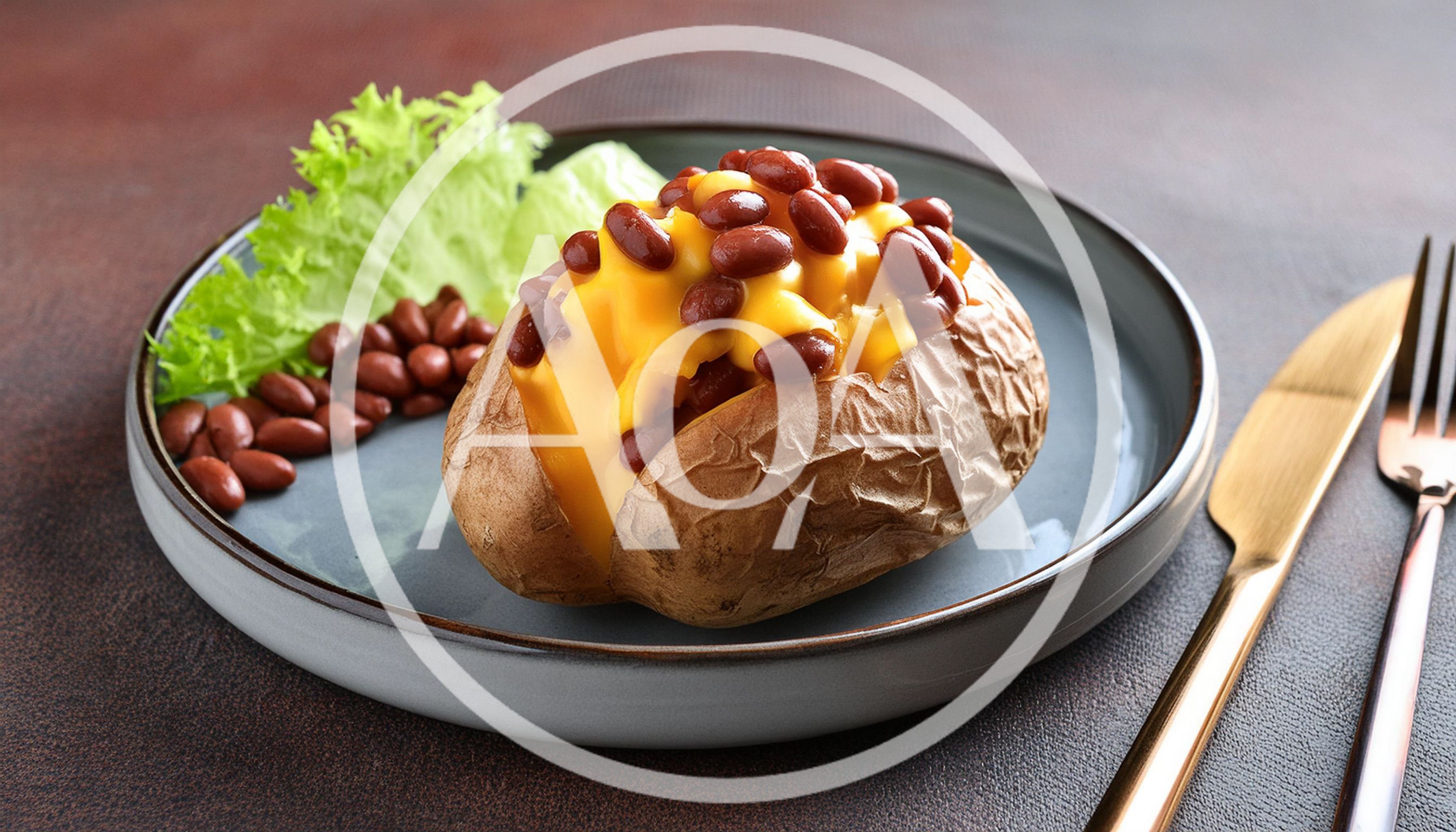 Baked Potato Topped With Melted Cheese And Beans