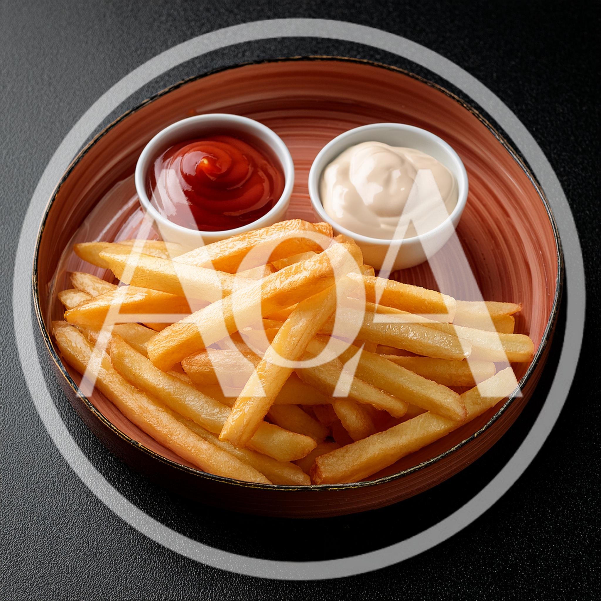 Golden French Fries With Ketchup And Mayonnaise