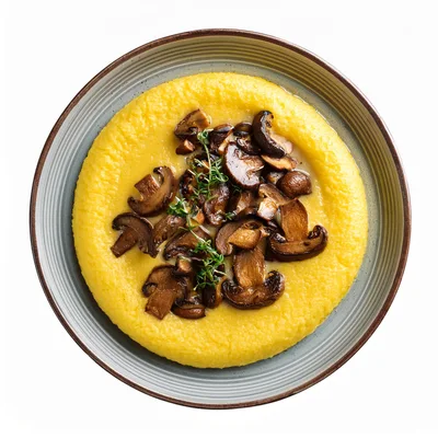 Creamy Polenta Topped With Sautéed Mushrooms And Thyme