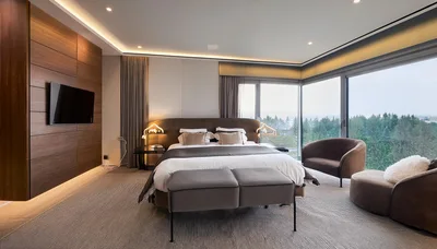 Modern Luxury Bedroom With Panoramic Forest View