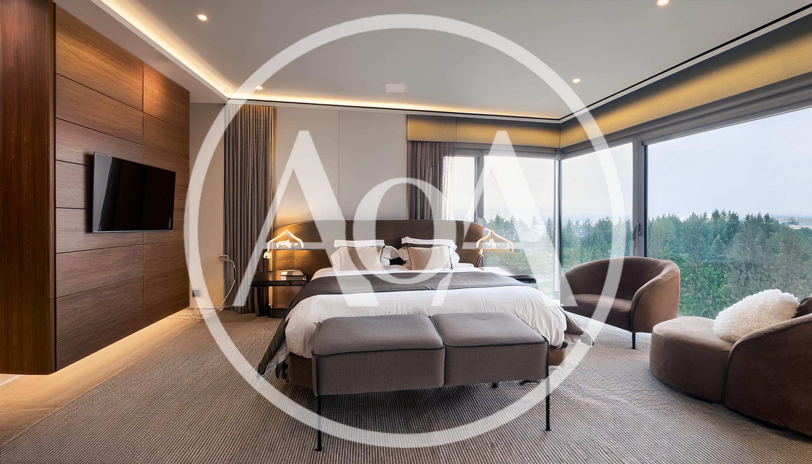 Modern Luxury Bedroom With Panoramic Forest View