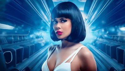 Futuristic Woman With Bob Haircut In Sci-Fi Corridor