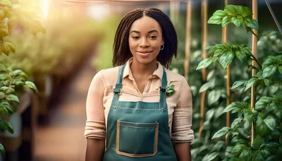Young Black Woman Working In A Greenhouse