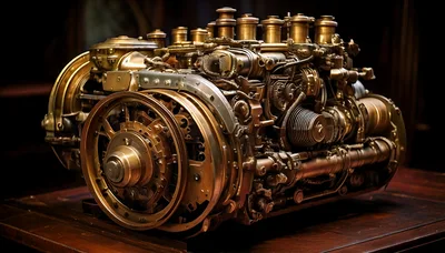 Intricate Steampunk Brass Mechanical Engine Model