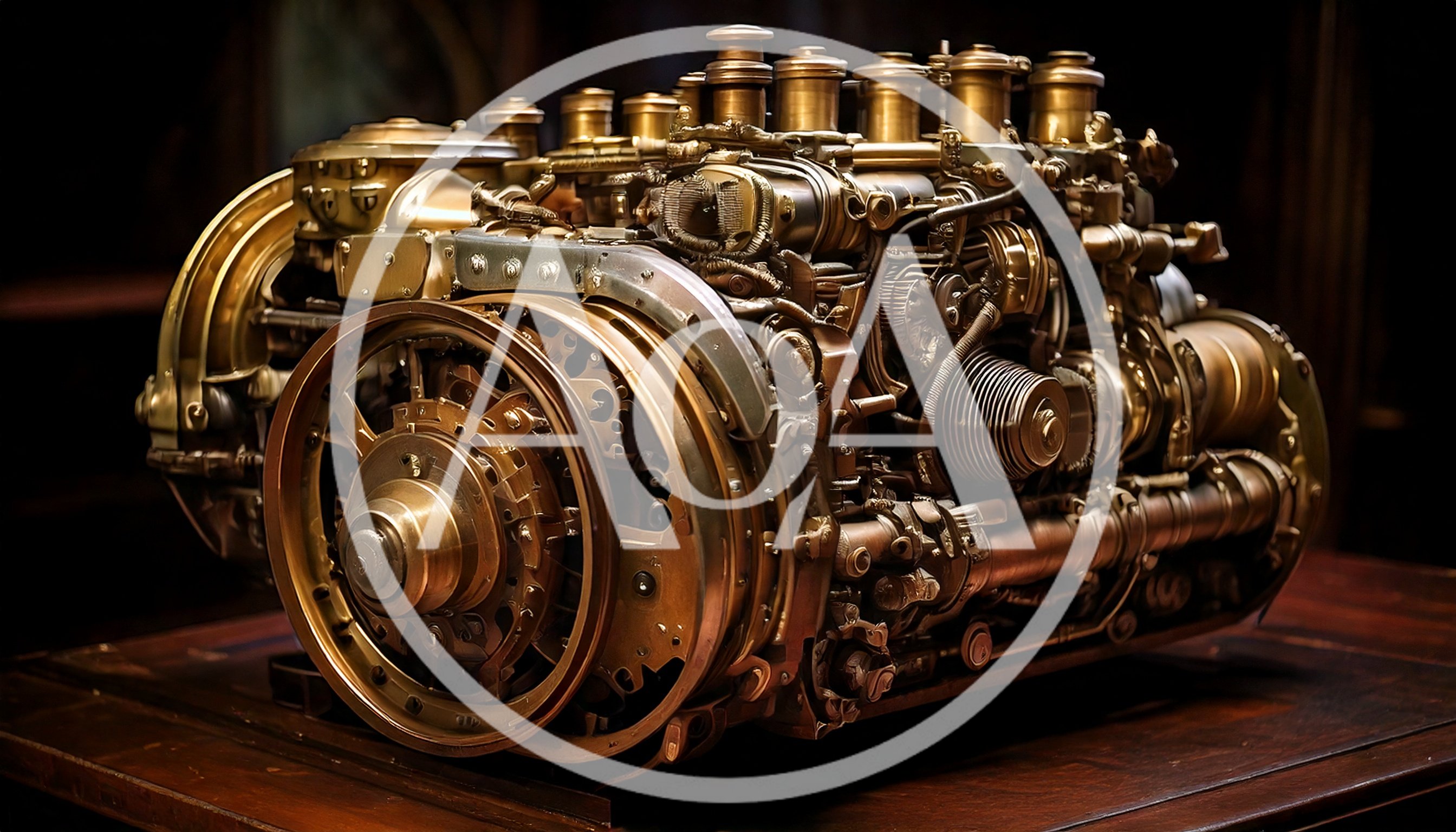 Intricate Steampunk Brass Mechanical Engine Model