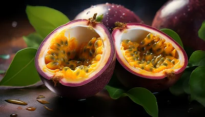 Two Halves Of Fresh Ripe Passion Fruit