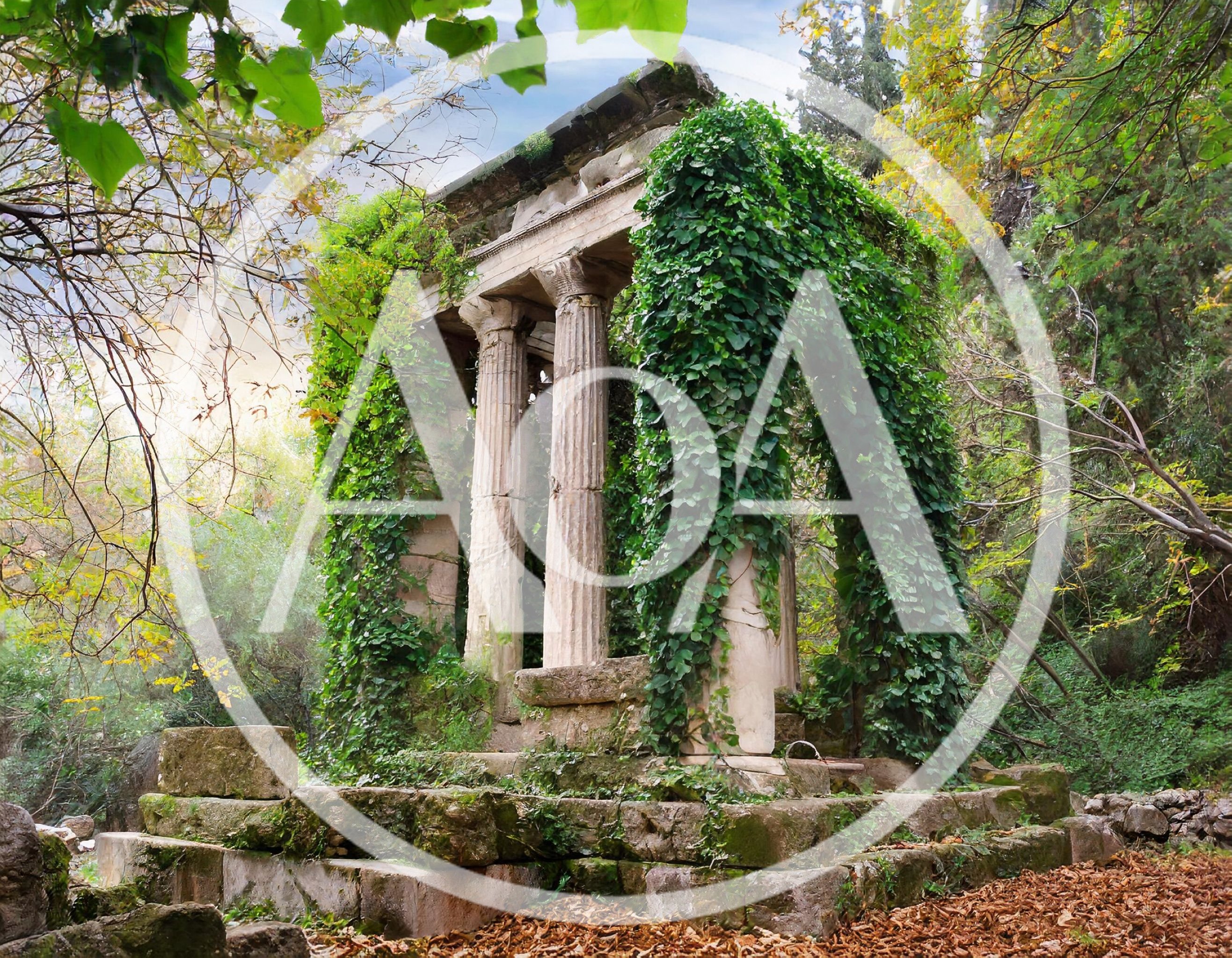 Ancient Greek Temple Ruins Overgrown With Lush Ivy