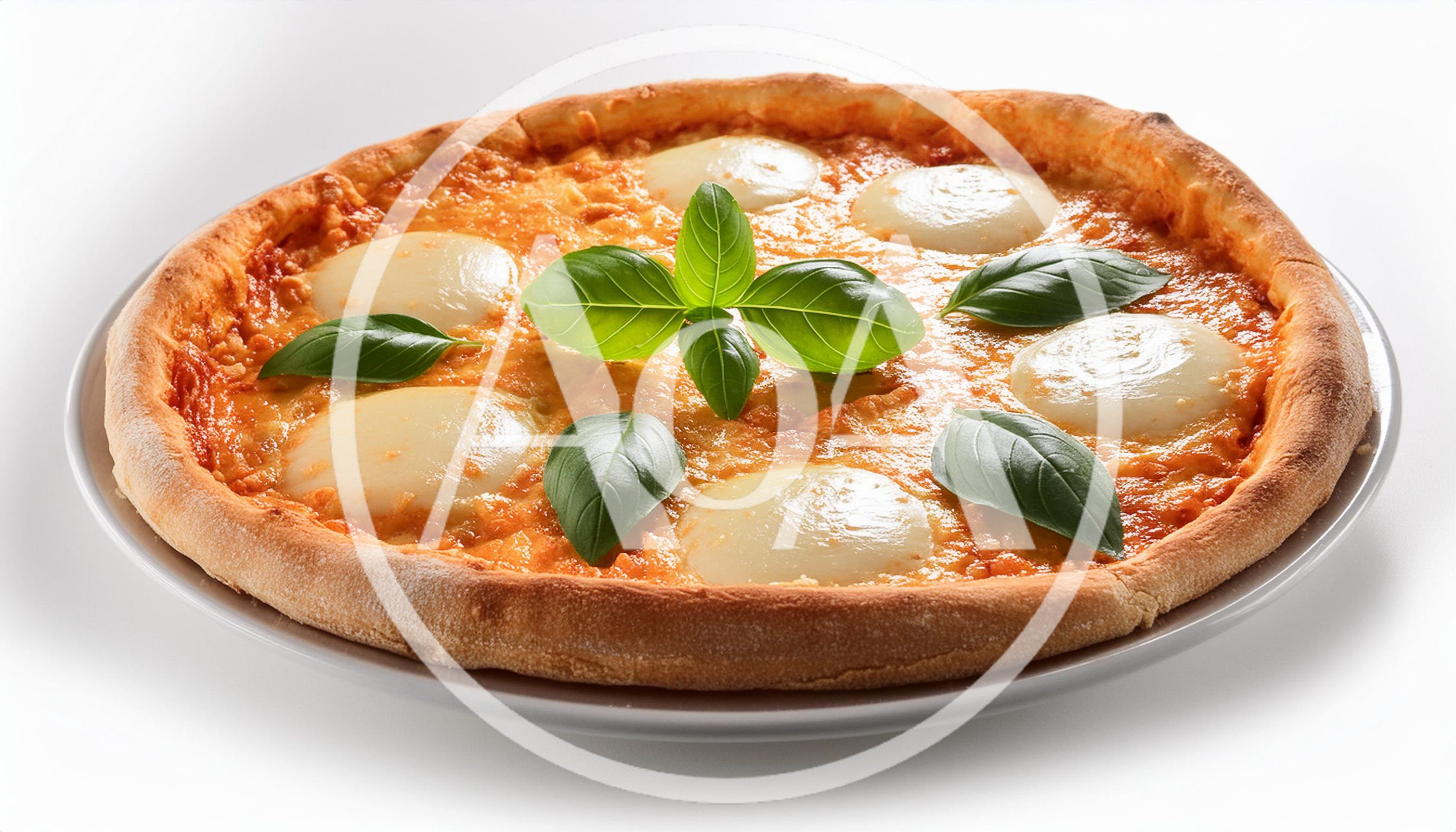 Fresh Margherita Pizza With Basil Leaves On White Plate
