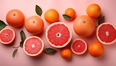 Fresh Grapefruits and Oranges on Pink Background