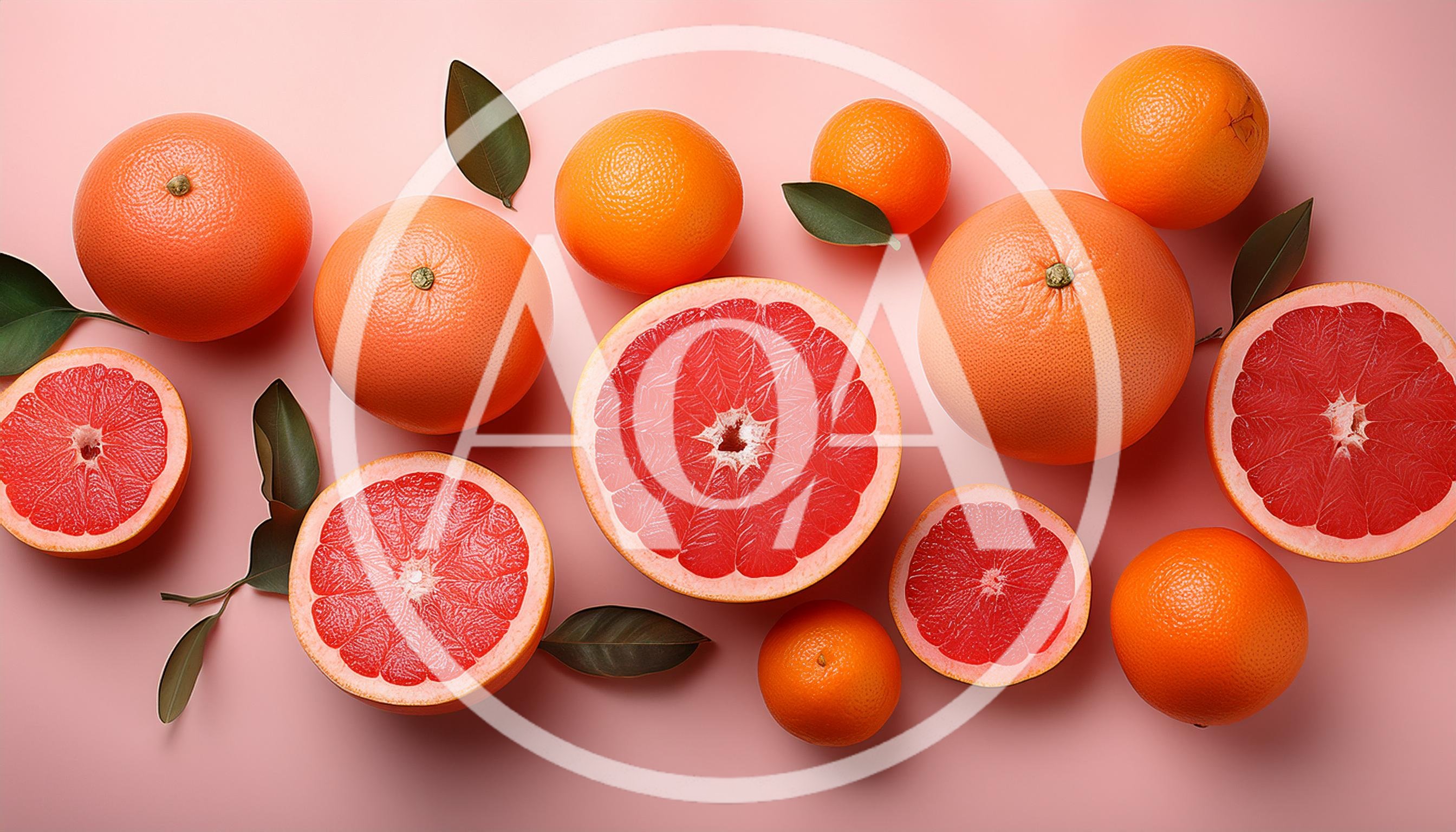 Fresh Grapefruits and Oranges on Pink Background