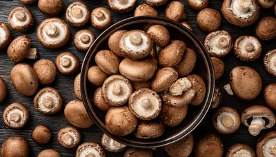 Fresh Shiitake Mushrooms In A Ceramic Bowl