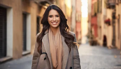 Smiling Young Woman Walking Through A European Street