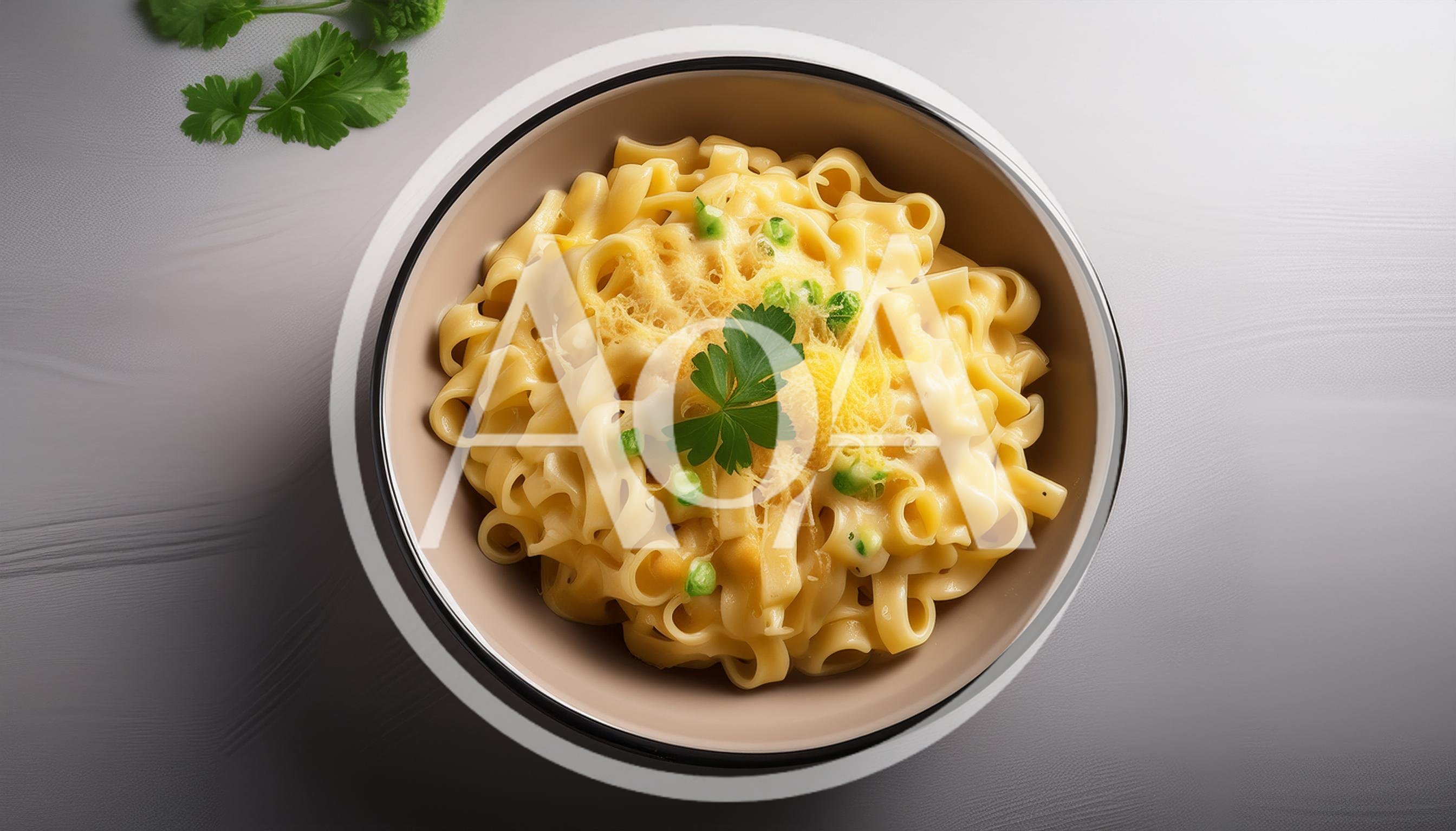 Bowl Of Creamy Macaroni And Cheese With Parsley