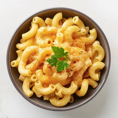Bowl Of Creamy Macaroni And Cheese With Parsley