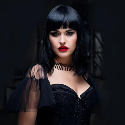 Gothic Woman With Dark Hair And Red Lips