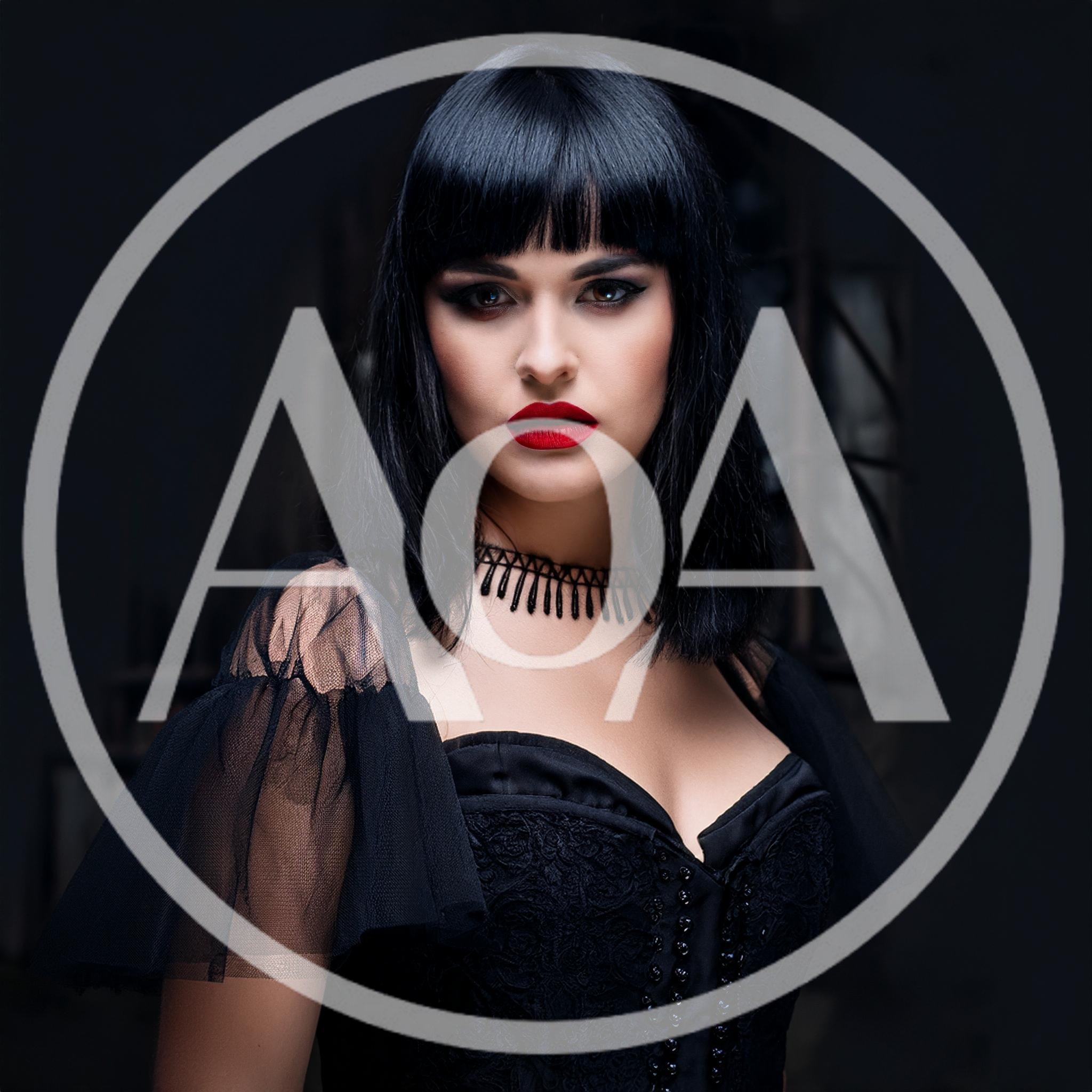 Gothic Woman With Dark Hair And Red Lips