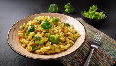 Bowl Of Fusilli Pasta With Broccoli And Herbs