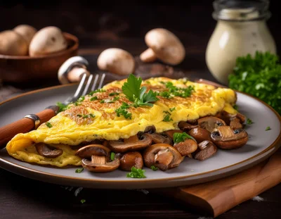 Mushroom Omelet Served on a Plate