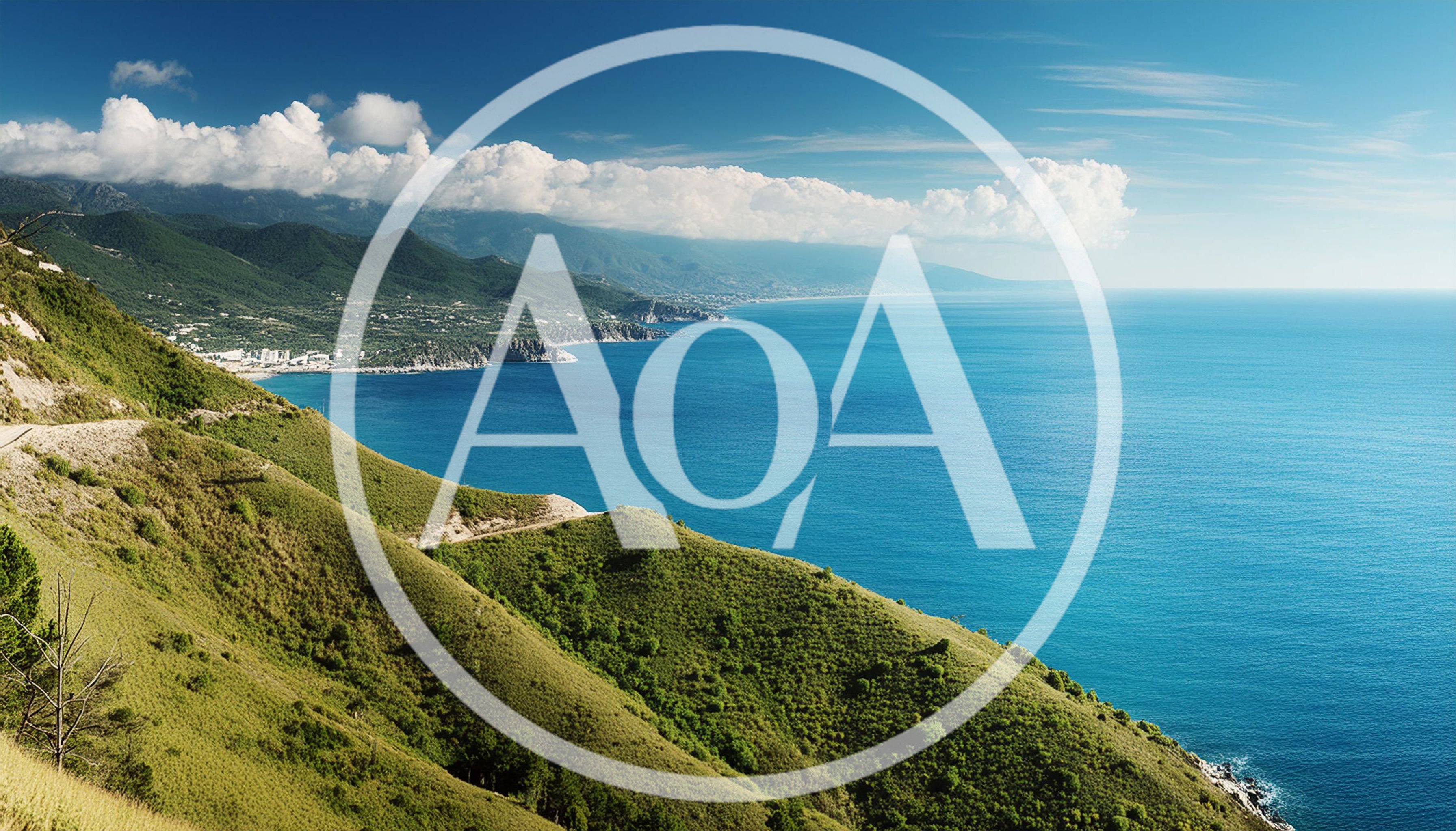 Panoramic View Of Lush Green Coastal Mountains And Sea