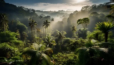 Lush Tropical Rainforest Canopy At Sunrise