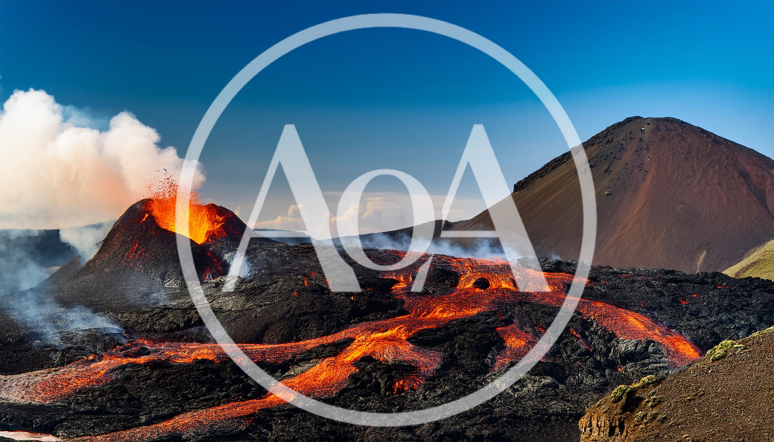 Volcanic Eruption With Molten Lava Flowing In Iceland