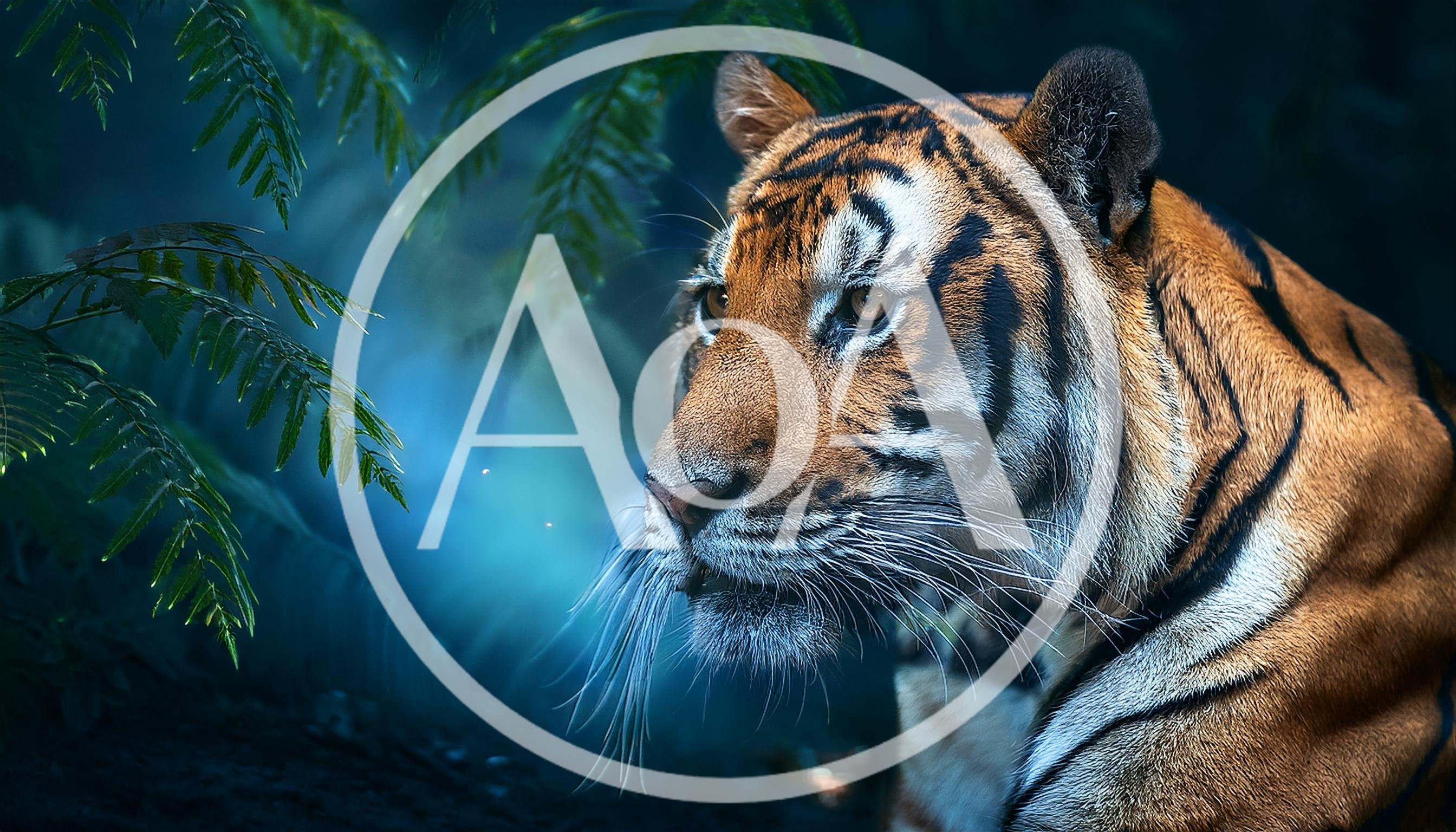 Majestic Tiger Portrait In A Lush Tropical Jungle