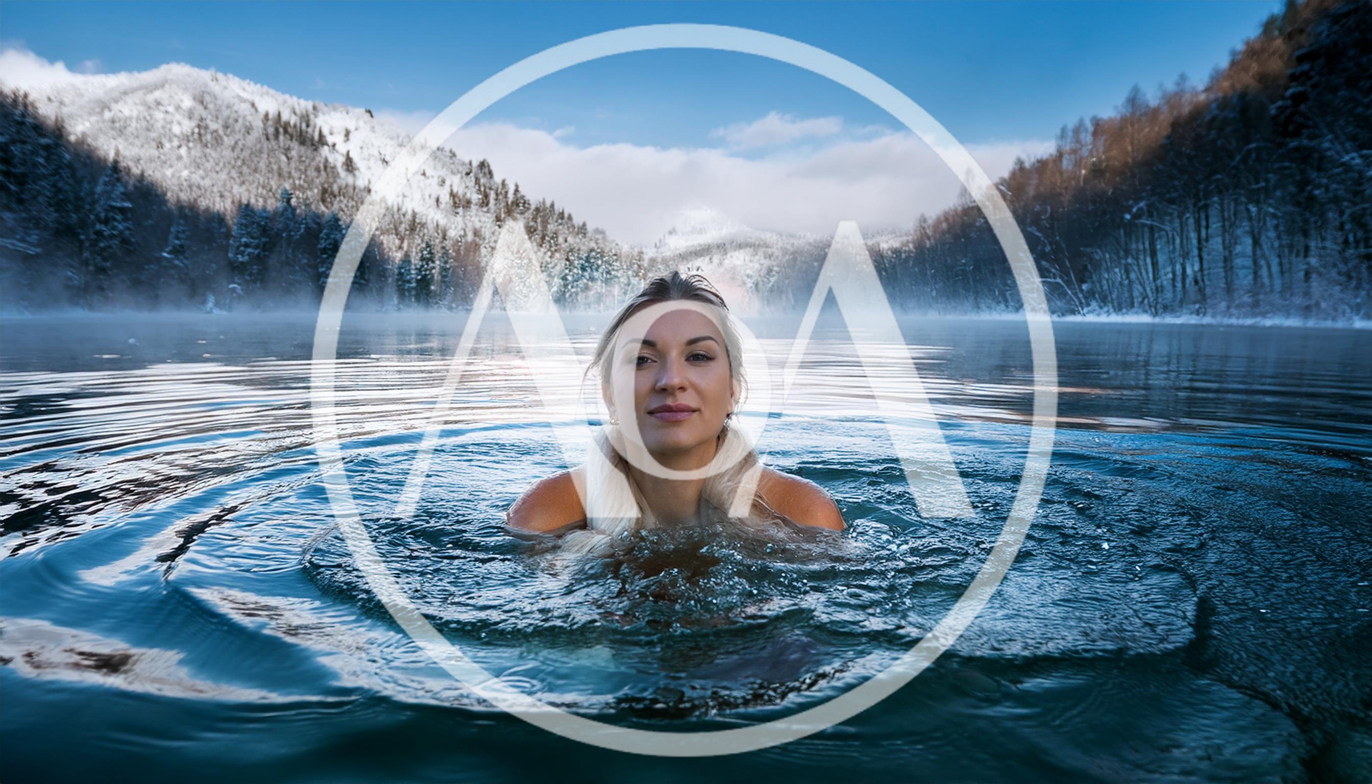 Woman Swimming In Cold Mountain Lake