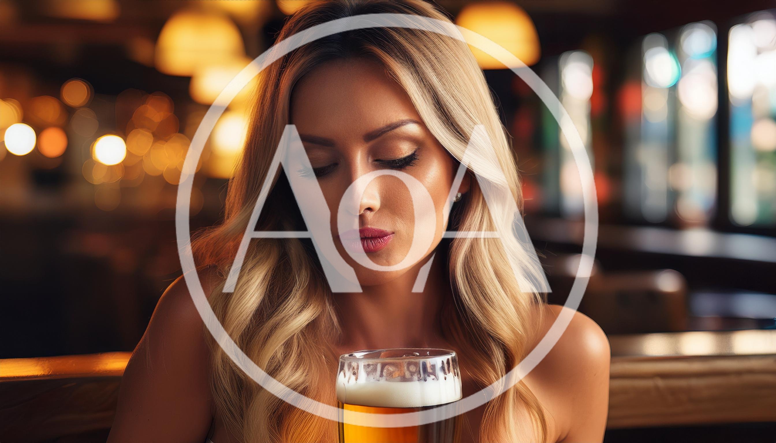 Beautiful Blonde Woman Enjoying A Glass Of Beer