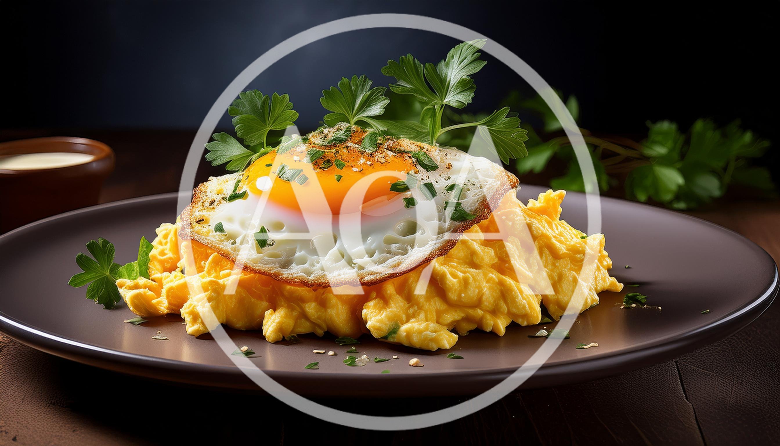 Fried Egg Over Scrambled Eggs On A Plate