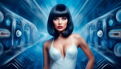 Futuristic Woman With Bob Haircut In Sci-Fi Corridor