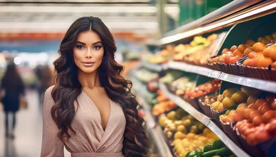 Elegant Woman Shopping For Fresh Produce In Supermarket